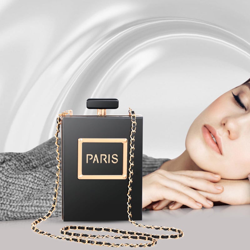 WJCD Clear Purses for Women Paris Perfume Shaped Black Purse Evening Bags Vintage Banquet Handbag (Black) - Image 3
